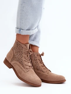 S.Barski HY66-136 Damskie Botki Ze Wzorem Beżowe