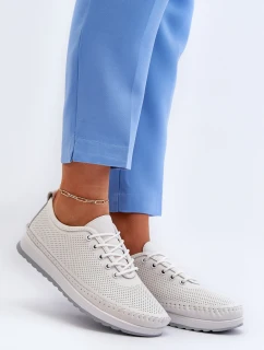 Skórzane Sportowe Buty Trampki Damskie Białe Lalnai