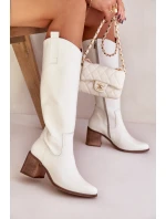 Kožené  Kolena Na Podpatku Bílé Zazoo model 21682140 - Boto