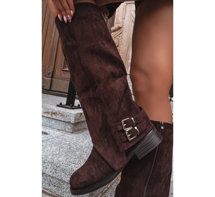 Ocieplane Kozaki Damskie Z Klamrami Czekoladowe Umbria