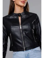 Krátka čierna bunda ramoneska so stojačikom (11Z8038)