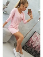 Viskózové šaty s viazaním v páse, púdrovo ružové