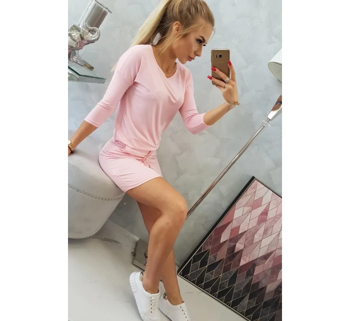 Viskózové šaty s viazaním v páse, púdrovo ružové