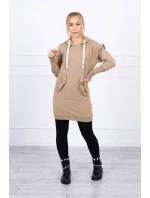 Šaty s ozdobnými volánikmi a kapucňou camel Šaty s ozdobnými volánikmi a kapucňou camel