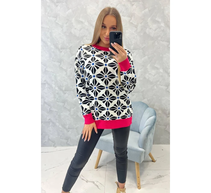 Sveter s geometrickým motívom biely