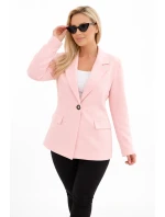 Dámská viskózová bunda Plus Size s dlouhým rukávem a límcem cukrově růžová Dámská viskózová bunda Plus Size s dlouhým rukávem a límcem cukrově růžová