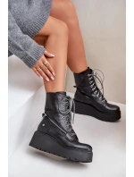 Kožené Botky Worker Na Platformě A Klínu model 21678220 Černé - Maciejka
