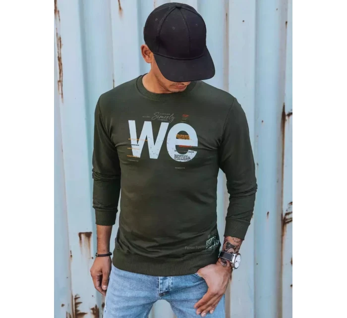 Pánska khaki mikina s potlačou FashionStreet BX5368