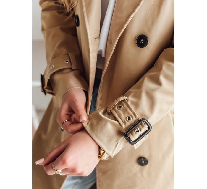 Dámsky dlhý kabát s opaskom SLIMFOTA camel FashionStreet NY0746