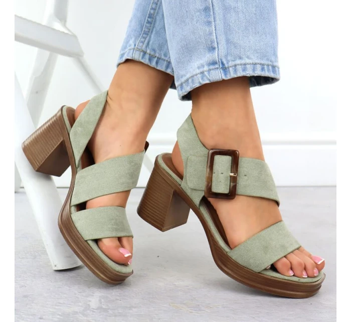 Dámské semišové sandály na jehlovém podpatku zelené model 22015546 - Potocki