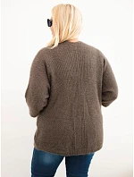 Dámský svetr Plus Size s kapsami bez zapínání mocca barva Dámský svetr Plus Size s kapsami bez zapínání mocca barva