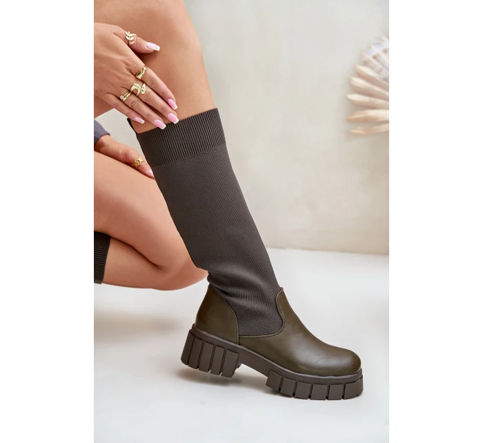 Kozačky S  Na Plochém Podpatku Světle Béžové model 21679905 - Boto