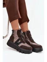 Dámské zateplené kotníkové boty na platformě model 21712578 hnědé - VINCEZA Dámské zateplené kotníkové boty na platformě model 21712578 hnědé - VINCEZA