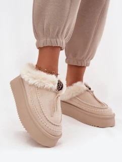 Śniegowce Damskie Z Futerkiem Na Platformie Beżowe Rosmira