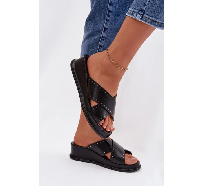 Zdobené dámské sandály na platformě z ekokůže Černé Calorissa