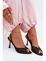 Dámské sandály na podpatku s krajkou a zdobením Černé model 22103145 - Boto