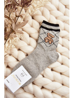 Vzorované dámske ponožky s medvedíkom, sivé