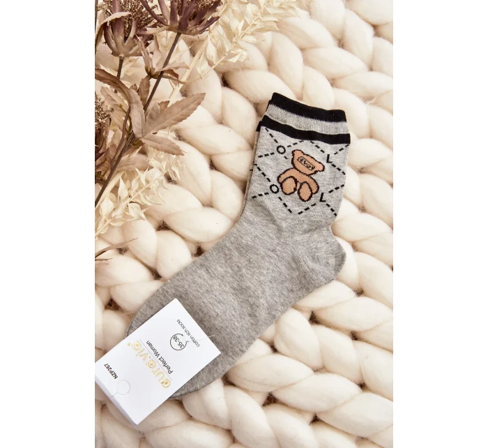 Vzorované dámské Ponožky S Medvídkem, šedá