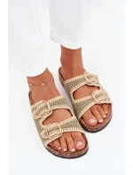 Dámske háčkované papuče so zlatými prackami - zelené Fenira Dámske háčkované papuče so zlatými prackami - zelené Fenira