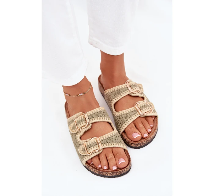 Dámske háčkované papuče so zlatými prackami - zelené Fenira Dámske háčkované papuče so zlatými prackami - zelené Fenira