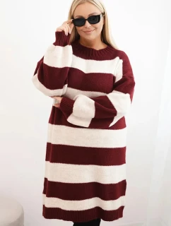 Dámske pletené šaty 8111 burgundy-beige - Kesi