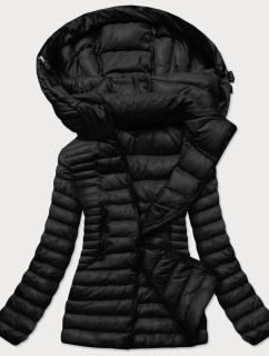 Čierna dámska prešívaná bunda s kapucňou (23032)