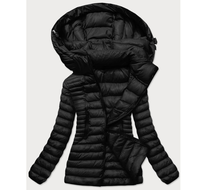 Čierna dámska prešívaná bunda s kapucňou (23032)