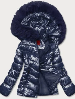 KRÓTKA KURTKA DAMSKA Z FUTERKIEM GRANATOWA model 21244617 - YES!PINK