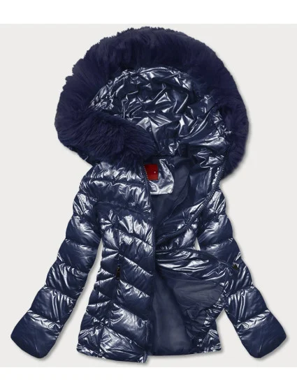 KRÓTKA KURTKA DAMSKA Z FUTERKIEM GRANATOWA model 21244617 - YES!PINK