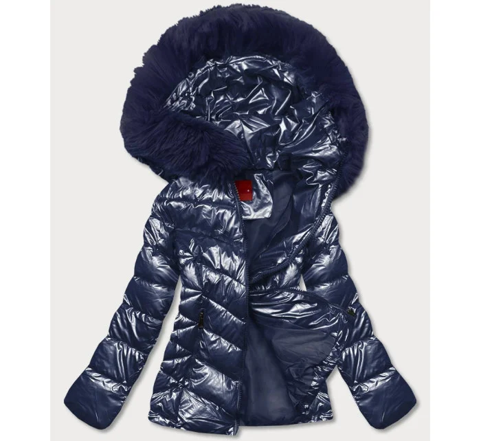 KRÓTKA KURTKA DAMSKA Z FUTERKIEM GRANATOWA model 21244617 - YES!PINK