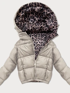 Béžová obojstranná krátka dámska bunda so vzorom Panther Minority (M6-6001-62)