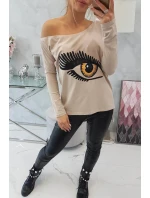 Halenka s potiskem a delšími zády béžová Halenka s potiskem a delšími zády béžová