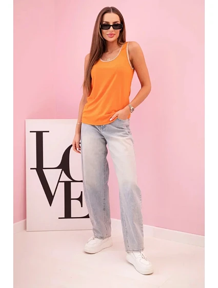 Dámská halenka na ramínka s ozdobným lemem tmavě oranžová