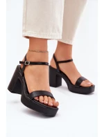 Eko Kožené Sandály Na Podpatku Černé model 21699452 - Boto Eko Kožené Sandály Na Podpatku Černé model 21699452 - Boto