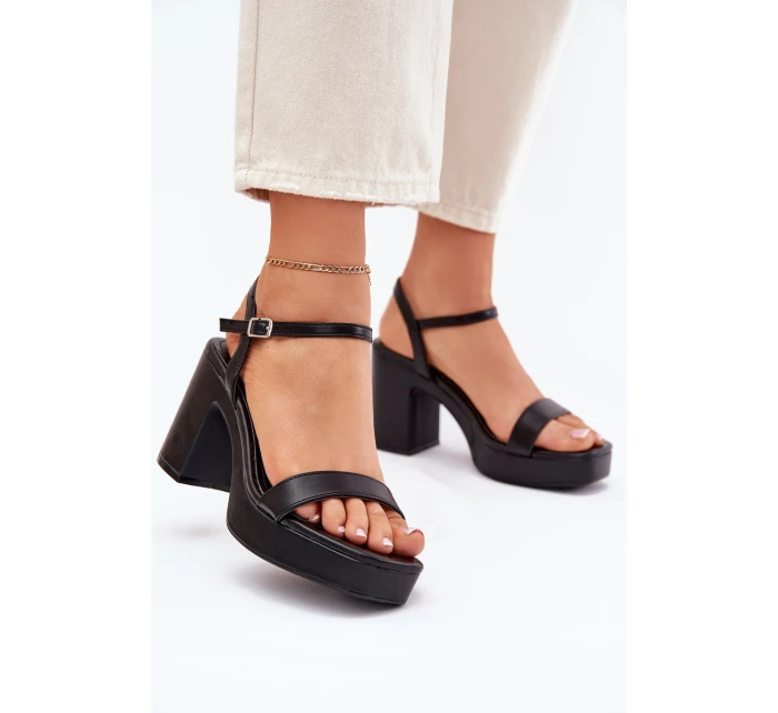 Eko Kožené Sandály Na Podpatku Černé model 21699452 - Boto Eko Kožené Sandály Na Podpatku Černé model 21699452 - Boto