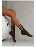 Dámské ponožky s proužky a písmenem C čokoládové