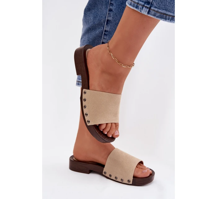 Dámské pantofle s přezkami na plochém podpatku Béžové Amelvessa