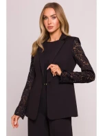 M865 Sako s čipkovanými panelmi a jedným gombíkom - čierne M865 Sako s čipkovanými panelmi a jedným gombíkom - čierne