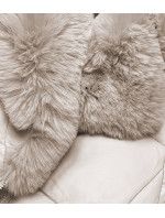 Béžová dámska bunda s kožušinovým golierom (AG6-28)
