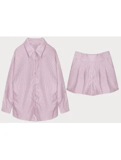 Ružový dámsky pruhovaný set - tričko a šortky (16071)