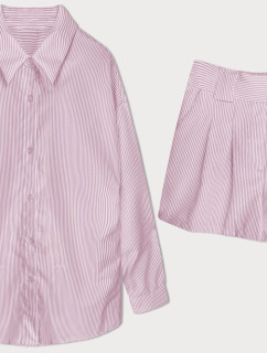 Růžová dámská pruhovaná souprava - košile a šortky (16071)