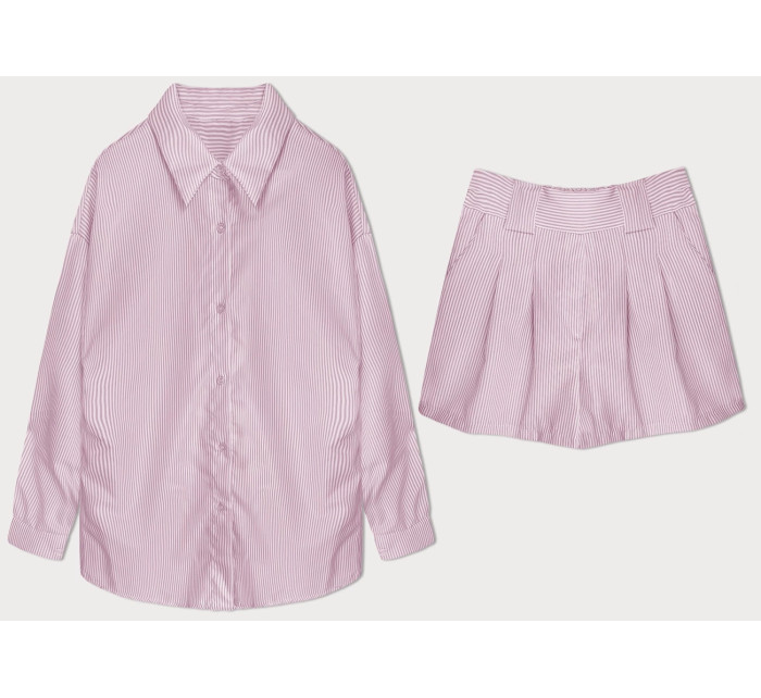 Ružový dámsky pruhovaný set - tričko a šortky (16071)