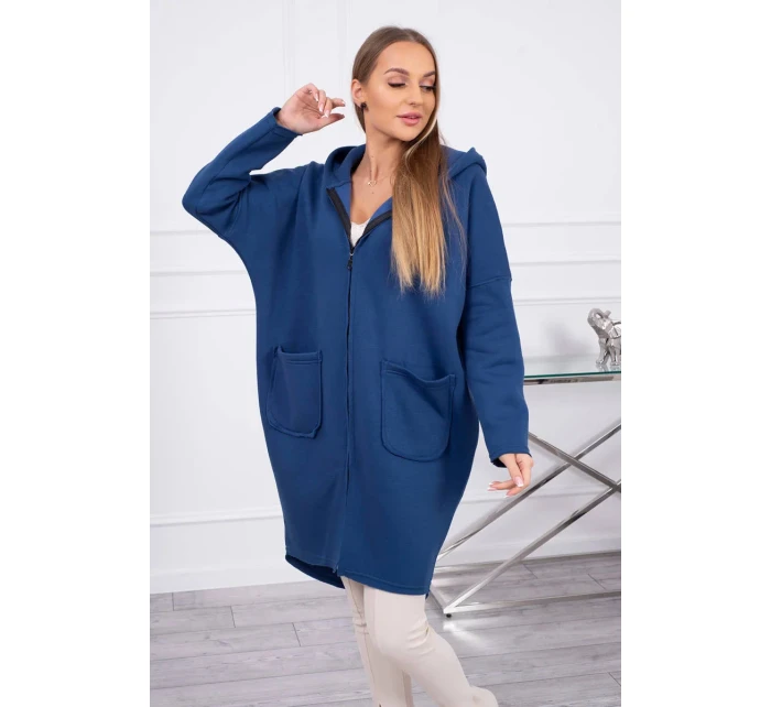 Zateplená mikina na zip s prodlouženým zadním model 18747786 džínovina - K-Fashion Zateplená mikina na zip s prodlouženým zadním model 18747786 džínovina - K-Fashion