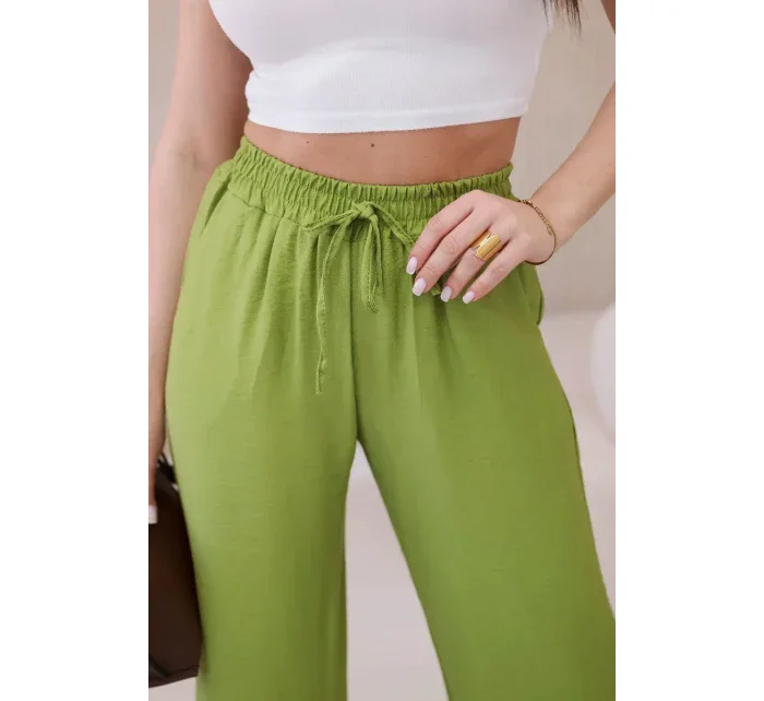 Viskózové kalhoty se širokými nohavicemi oliva Viskózové kalhoty se širokými nohavicemi oliva