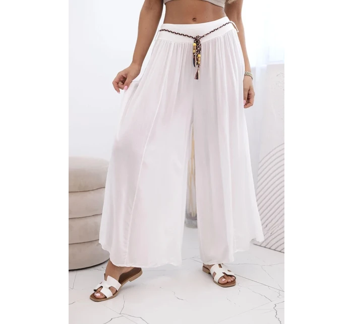 Dámské kalhoty z viskózy se širokými nohavicemi bílý