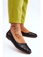 Wygodne Skórzane Baleriny Damskie Czarne Lemar Luka