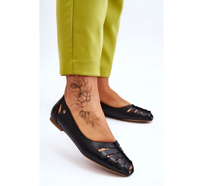 Wygodne Skórzane Baleriny Damskie Czarne Lemar Luka