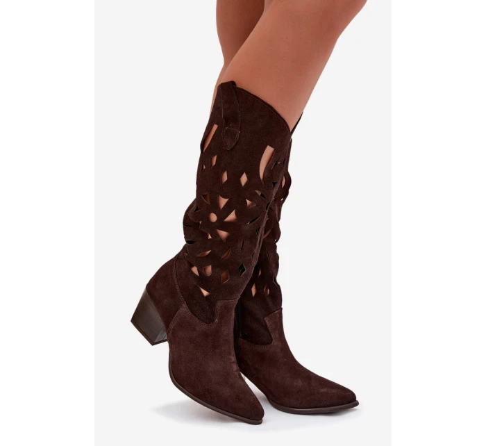 kozačky z přírodního semiše  Čokoládové model 22031659 - Zazoo