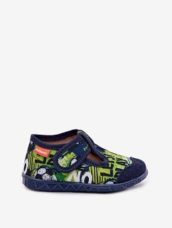 Dětské pantofle Milami na suchý zip s míčky tmavě modro-zelené Jasimrra
