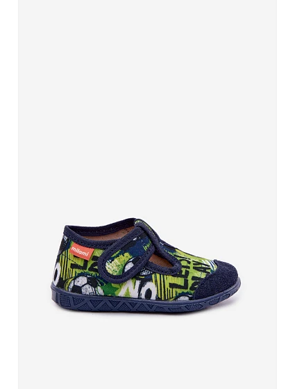 Dětské pantofle Milami na suchý zip s míčky tmavě modro-zelené Jasimrra